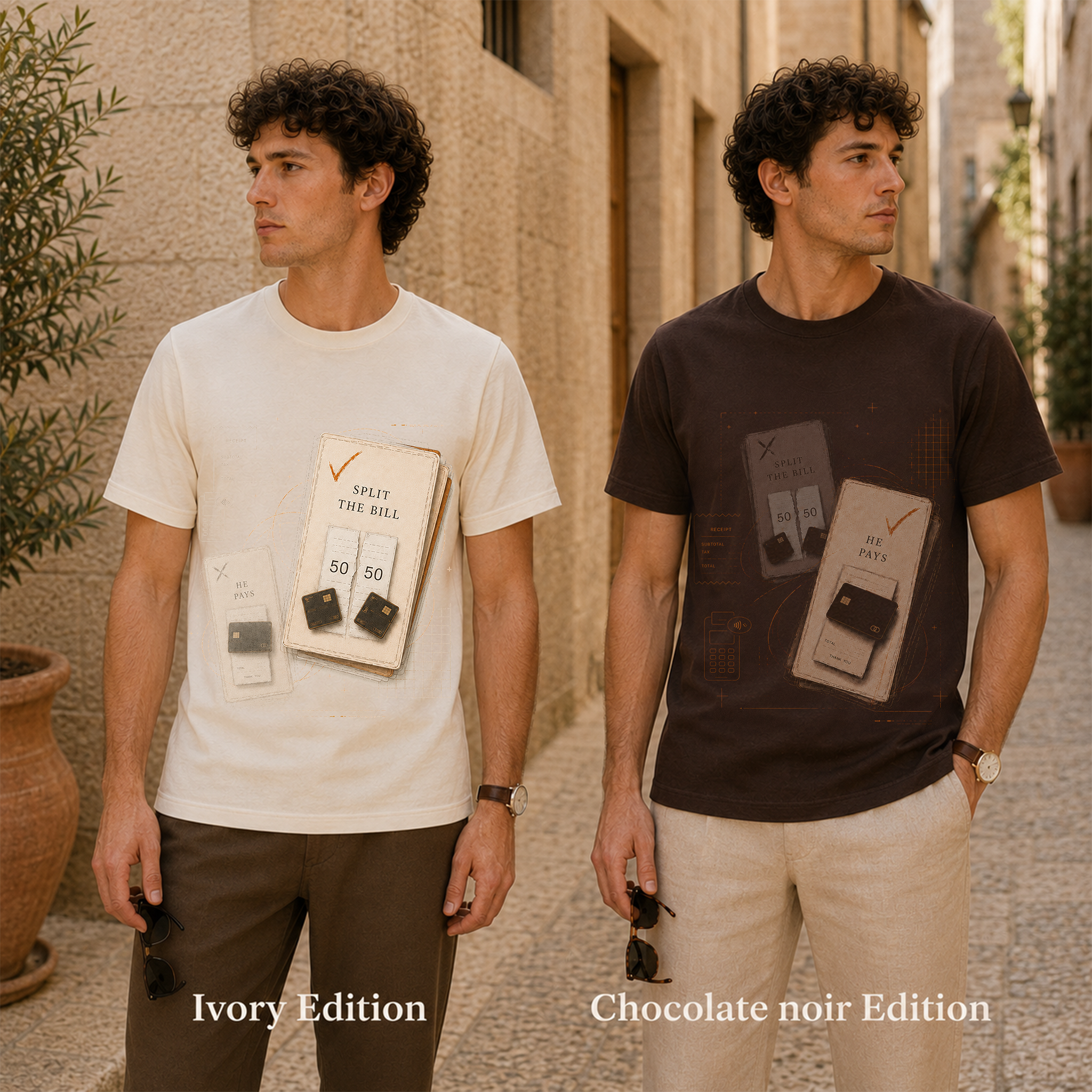 Original Pair · Split the Bill / He Pays men’s T-shirt design mockup