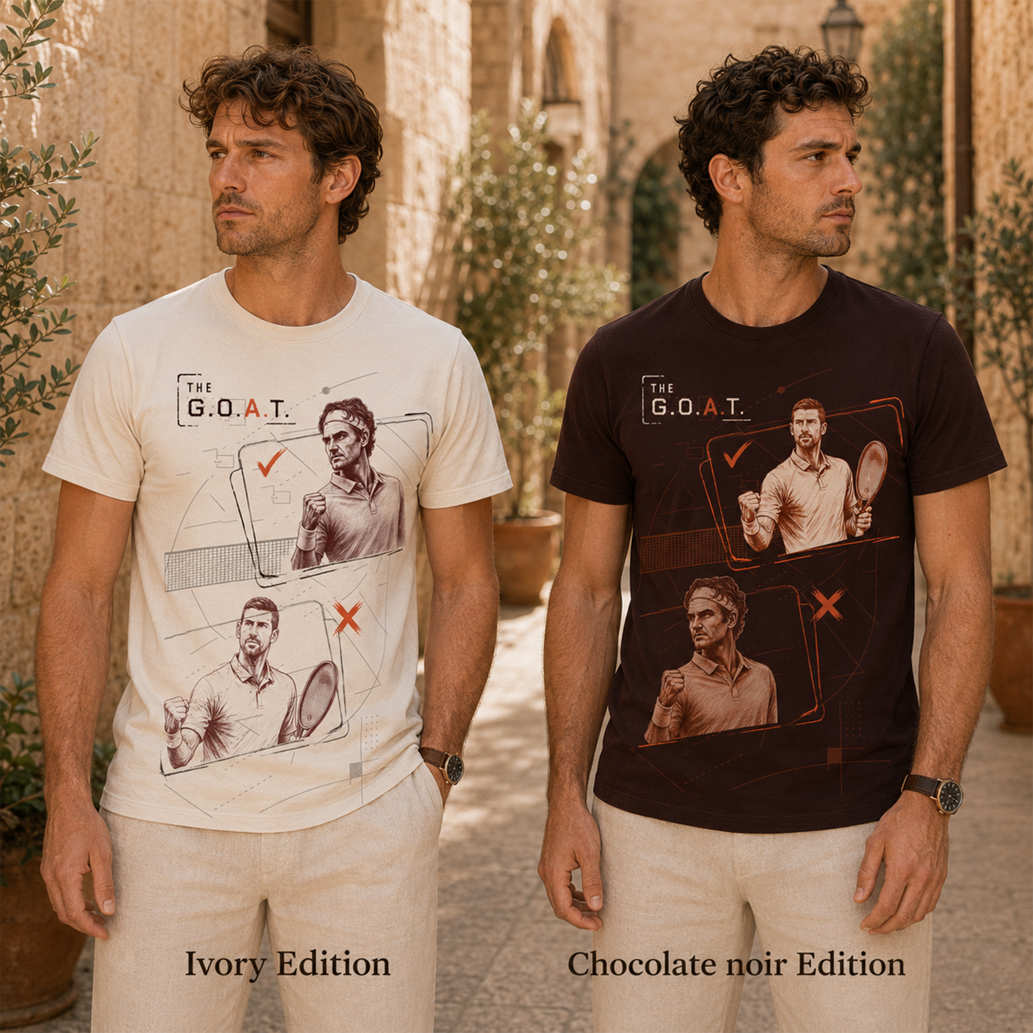 Original Pair · Federer / Djokovic men’s T-shirt design mockup