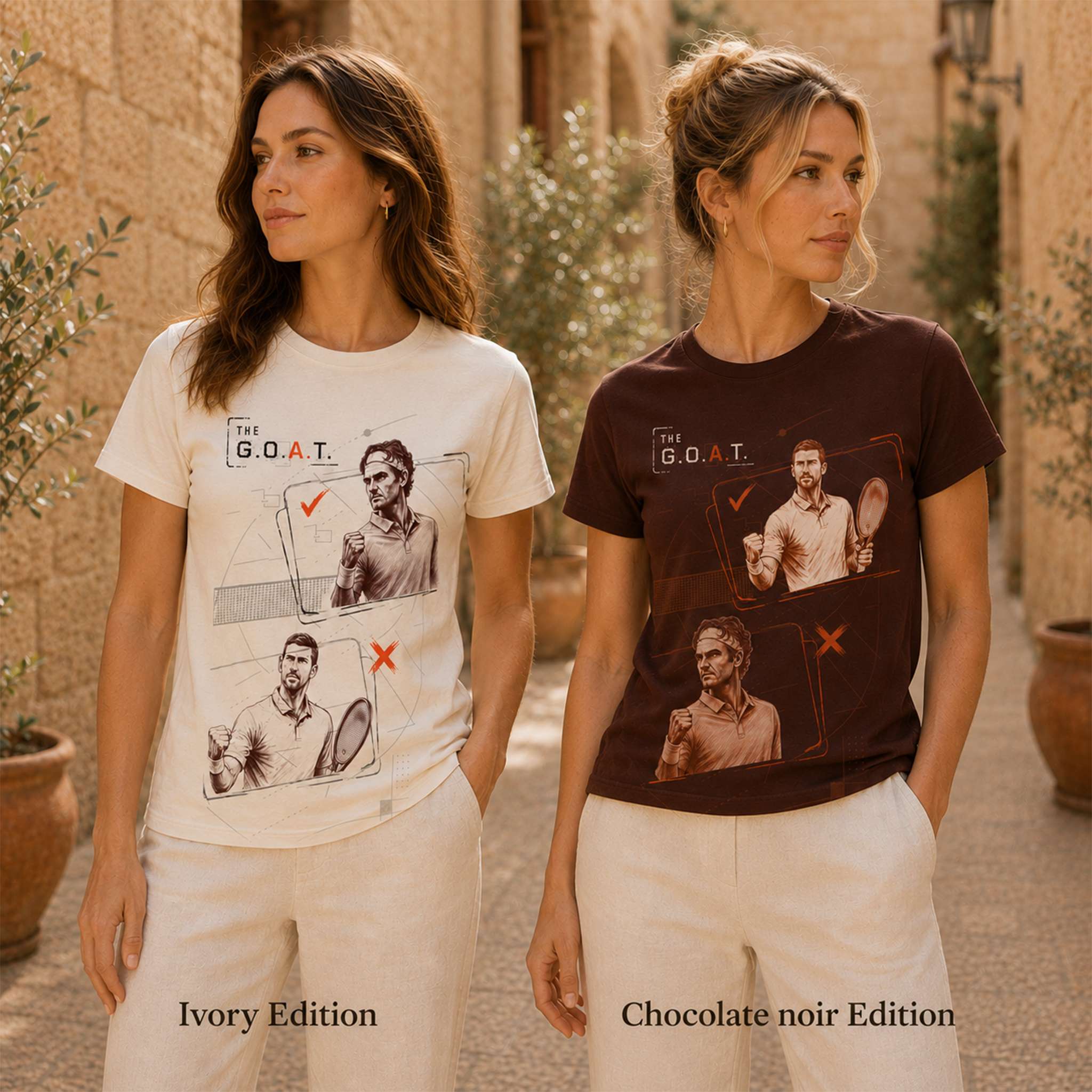 Original Pair · Federer / Djokovic women’s T-shirt design mockup
