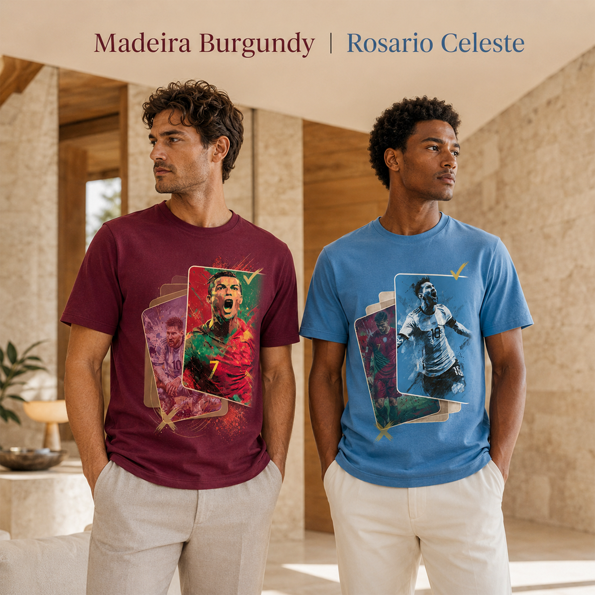 Messi / Ronaldo men paired design mockup