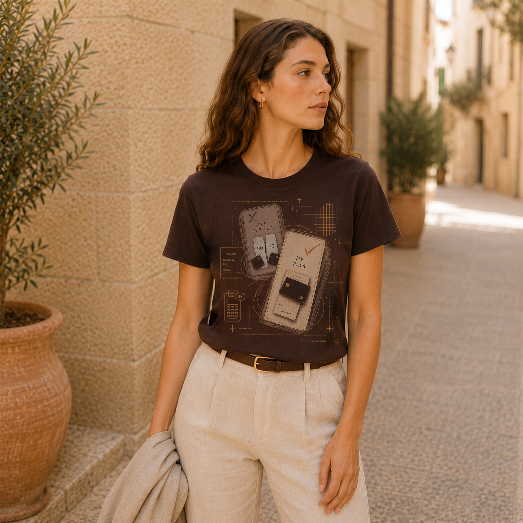 He Pays · Split the Bill / He Pays women’s T-shirt design mockup