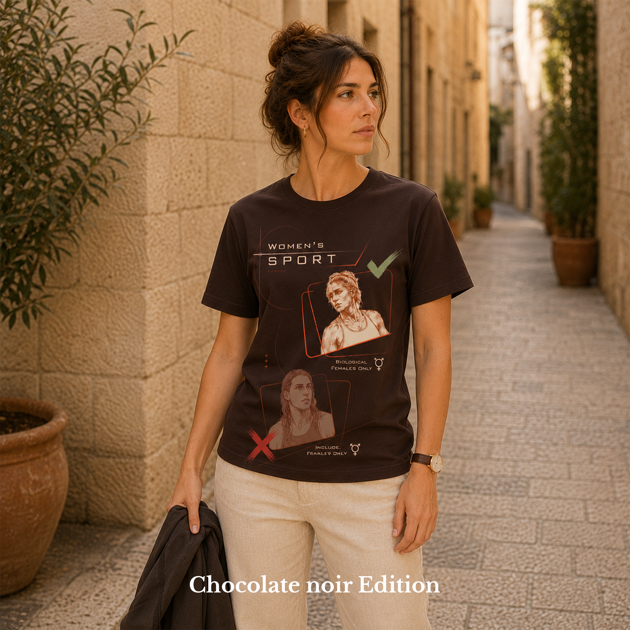 Women’s Sport — Chocolate · Women’s Sport women’s T-shirt design mockup