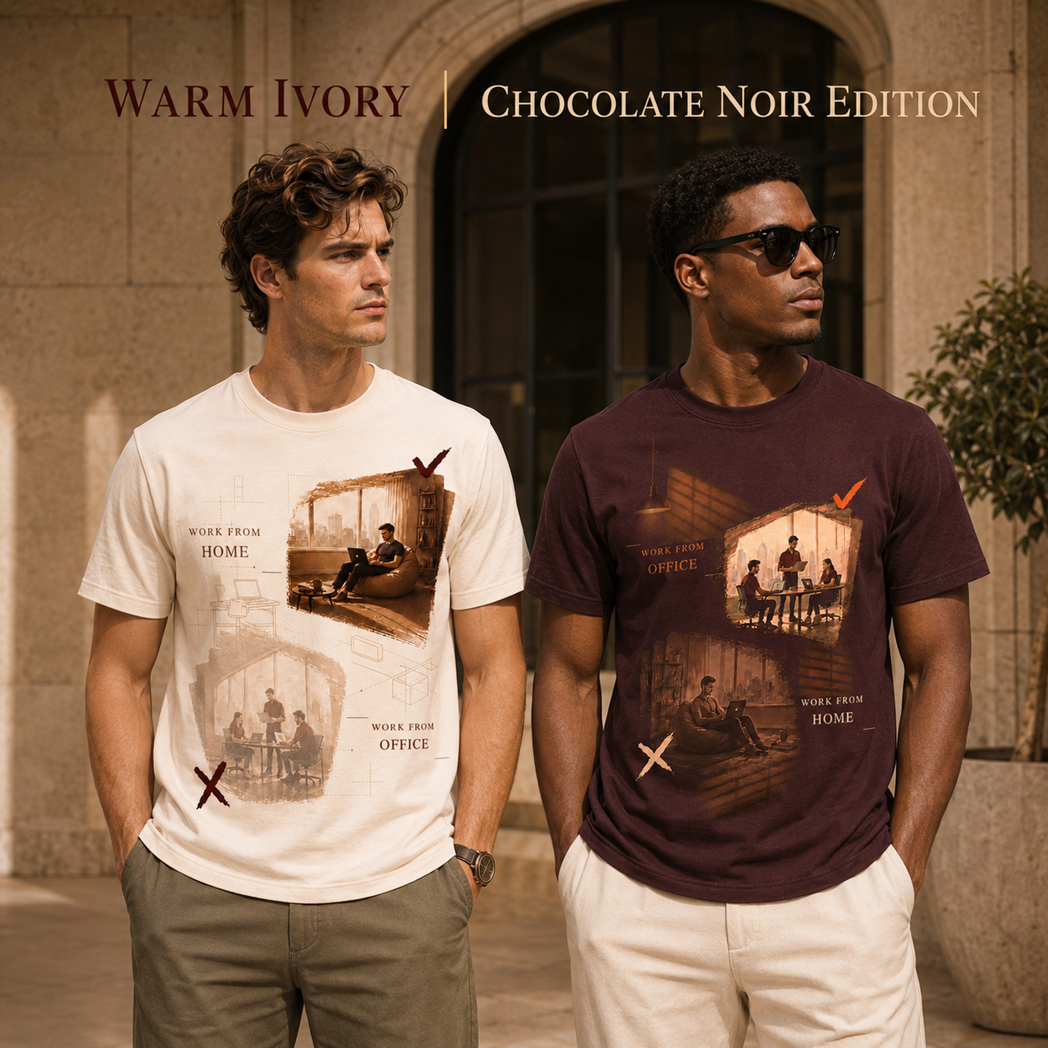 Original Pair · Work From Home / Work From Office men’s T-shirt design mockup