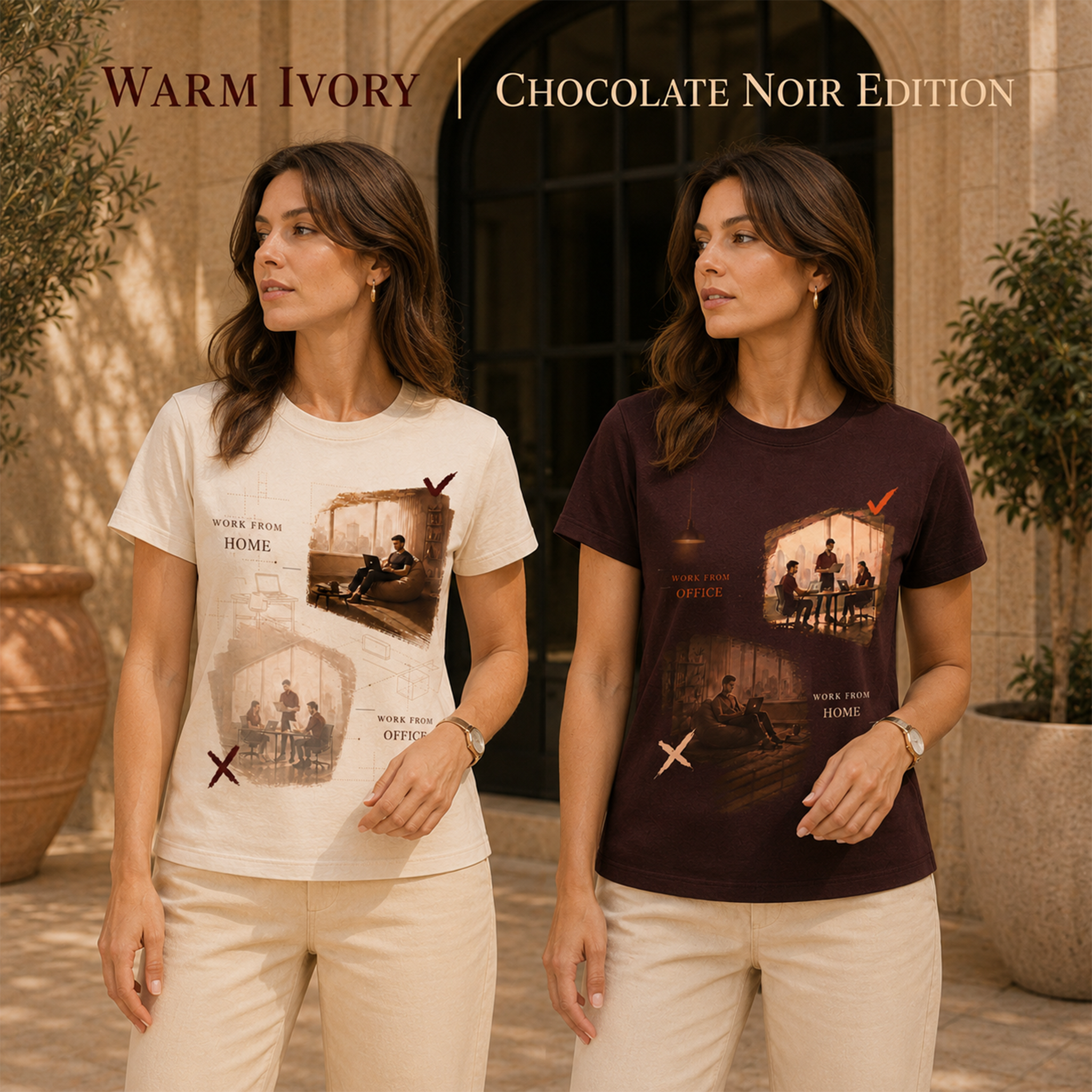 Original Pair · Work From Home / Work From Office women’s T-shirt design mockup